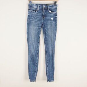 Allsaints Grace Blue Distressed Skinny Low Rise Jeans Womens Sz 25